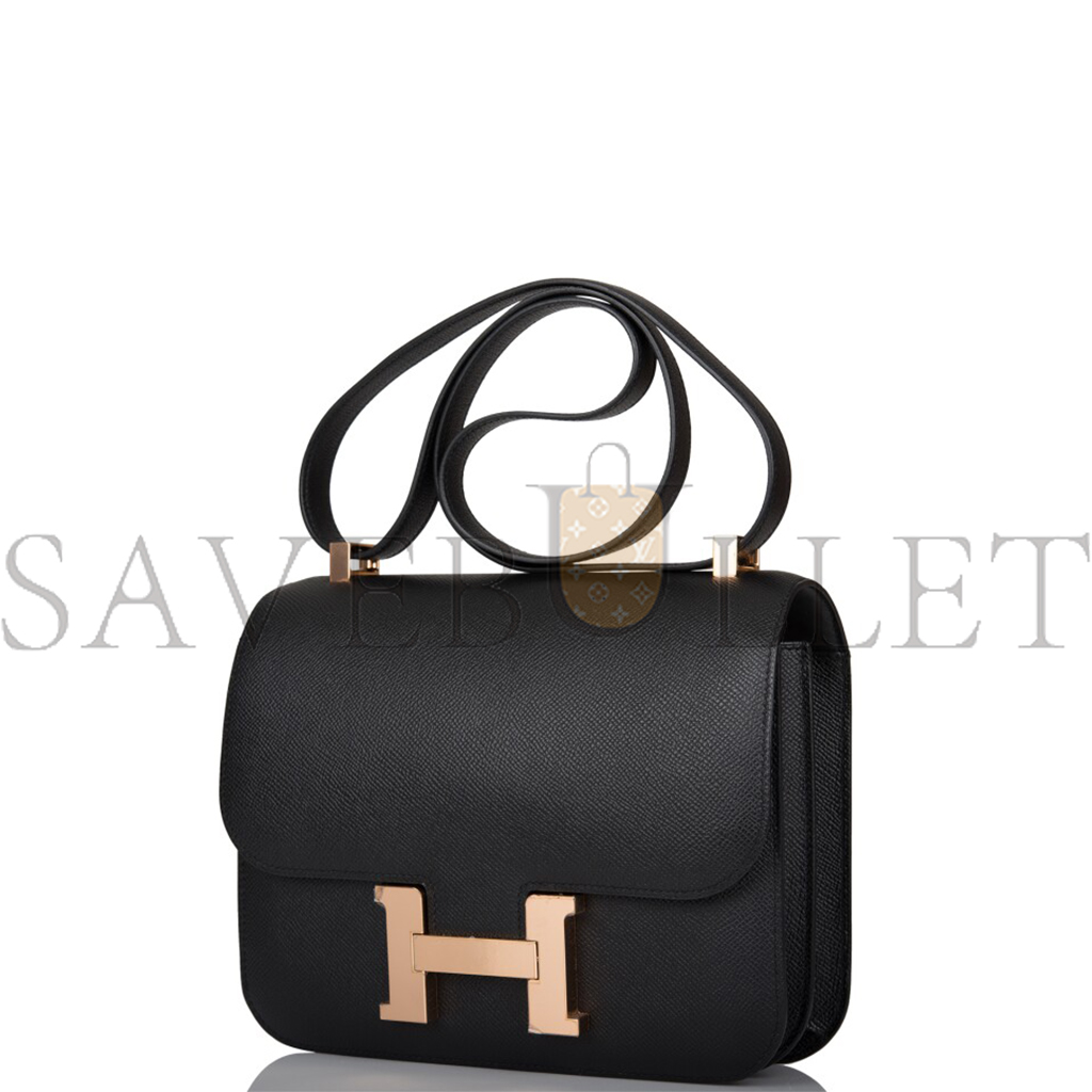 HERMES BLACK CONSTANCE 24 IN EPSOM LEATHER WITH ROSE GOLD HARDWARE (24*18*8cm)